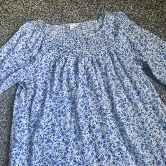 Counterparts Women’s Micro Floral Top, Blue Peasant Cottage core Bell sleeves. L - Picture 2 of 6